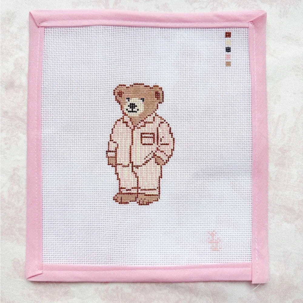 handed painted bear in pajamas needlepoint canvas - Picture 1 of 2